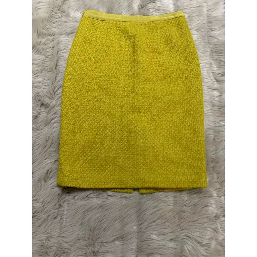 Boden Wool Basket Weave Chartreuse Pencil Skirt size 4R